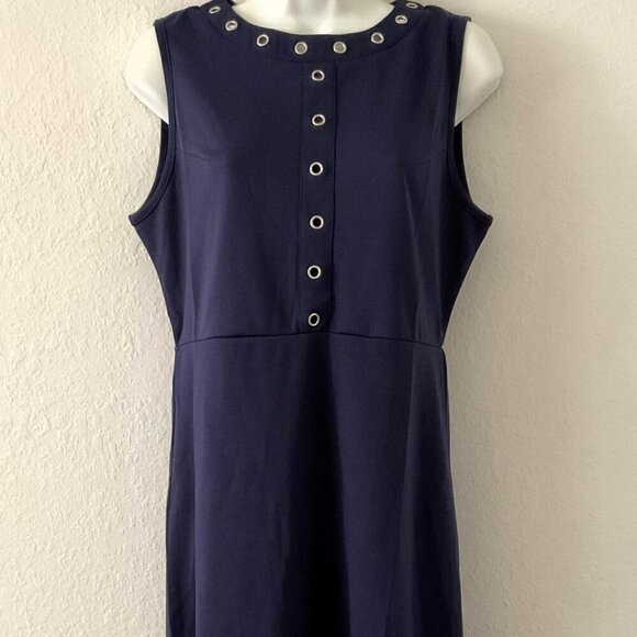 NEW NAVY GROMMET EMBELLISHED SHEATH DRESS SLEEVELESS - Picture 1 of 9